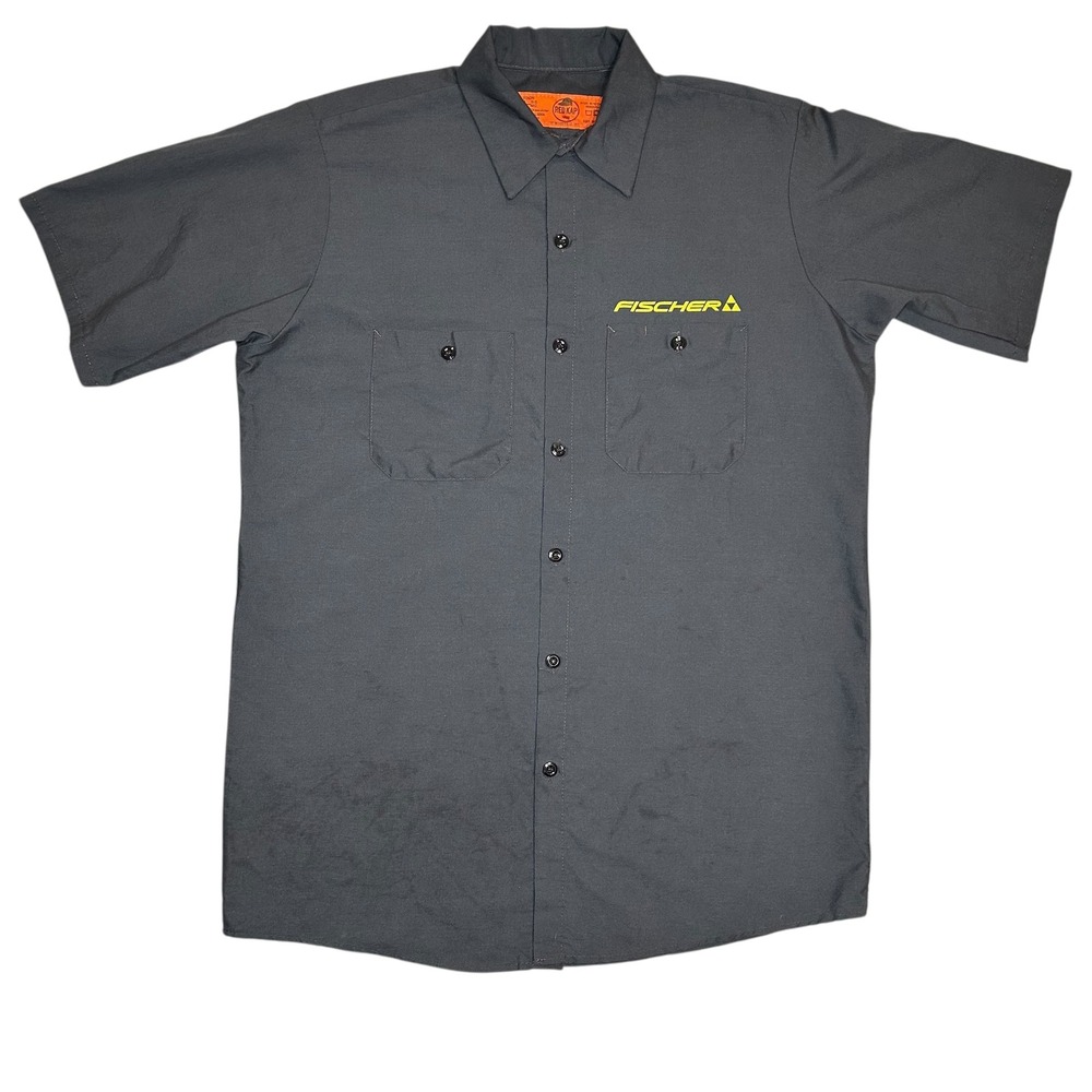 Red Kap Mens Short Sleeve‎ Work Shirt Fischer Logo Gray Size Medium